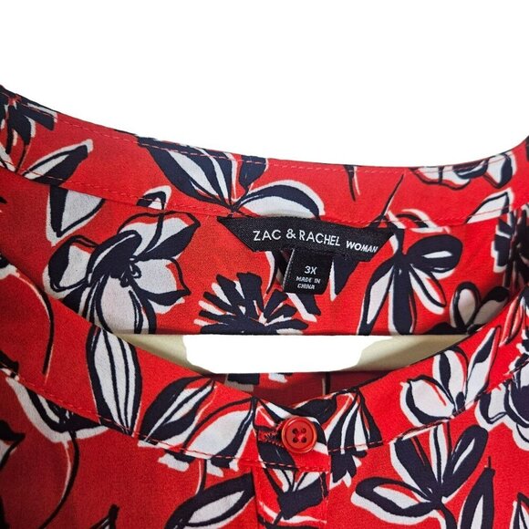 Zac & Rachel Womans Reddish Orange Floral Print Blouse Top Flowy Loose Fit - Picture 3 of 12